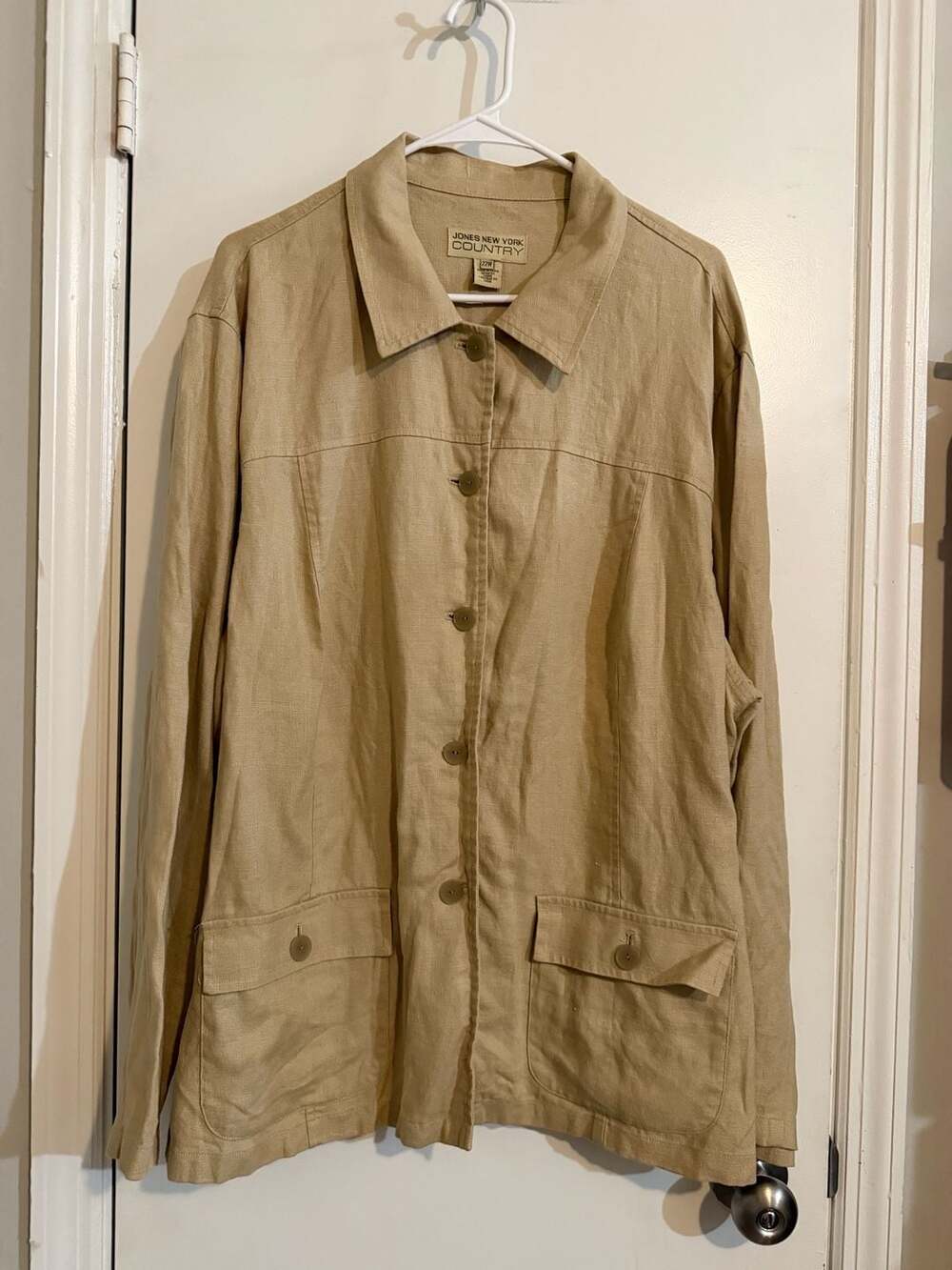 Jones New York Country Linen Safari Jacket Size 22W Tan Utility Coat